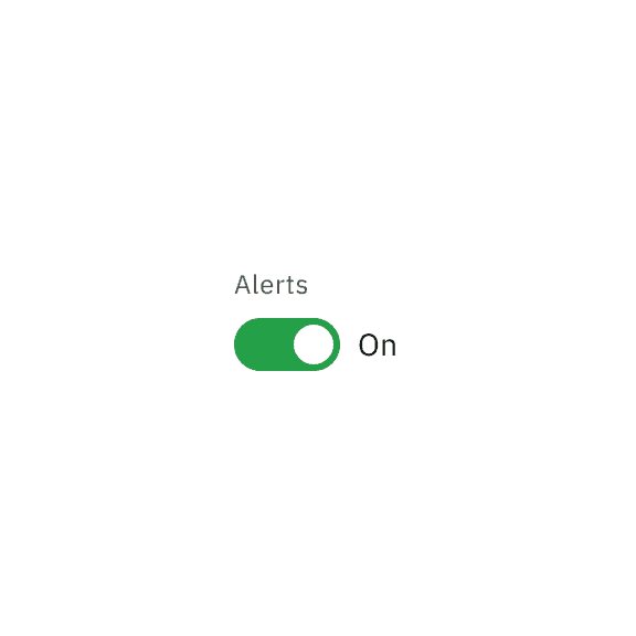 The alert toggle shows "off" and "on" to indicate state