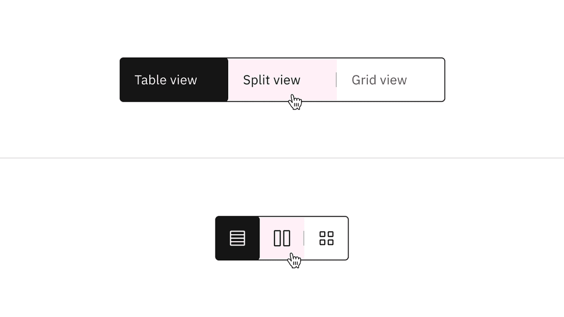 Text and icon content switchers with their clickable areas